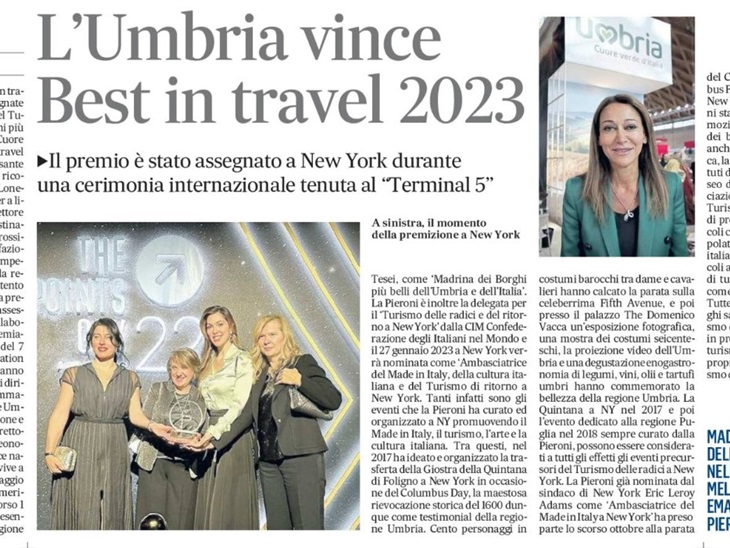 L'UMBRIA VINCE IL BEST IN TRAVEL 2023